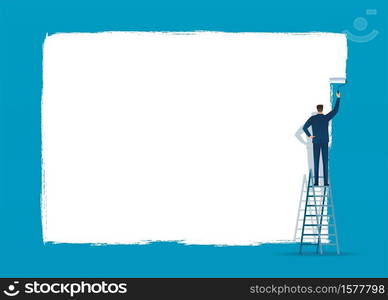 man painted white wallpaper. space for text and blue background vector illustration