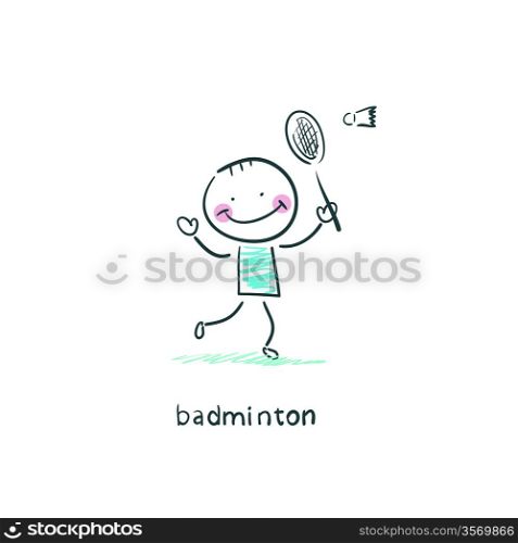 Man playing badminton. Illustration.
