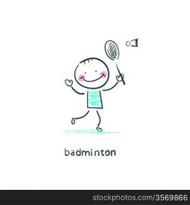 Man playing badminton. Illustration.