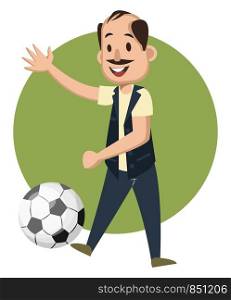 Man playing football, illustration, vector on white background.
