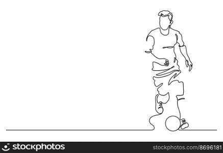 man playing soccer and dribble possession vector illustration. Continuous line drawing style