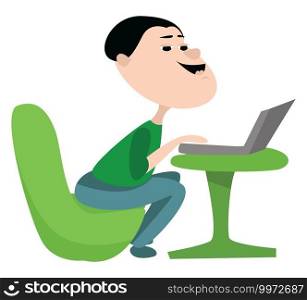 Man playing video games, illustration, vector on white background