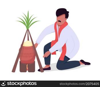 Man prepare traditional food semi flat color vector character. Sitting figure. Full body person on white. Holiday isolated modern cartoon style illustration for graphic design and animation. Man prepare traditional food semi flat color vector character