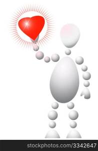 Man present red heart. Abstract 3d-human series from balls. Variant of white isolated on white background. A fully editable vector illustration for your design.