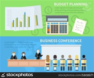 Man presenting development and financial planning on meeting conference. Product presentation. Search for investors concept. Business planning concept in flat style. Budget planning concept. Business Conference and Budget Planning