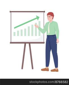 Man presenting effective strategy semi flat color vector character. Editable figure. Full body person on white. Commerce simple cartoon style illustration for web graphic design and animation. Man presenting effective strategy semi flat color vector character