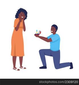 Man proposing to his beloved semi flat color vector characters. Posing figures. Full body people on white. Engagement simple cartoon style illustration for web graphic design and animation. Man proposing to his beloved semi flat color vector characters
