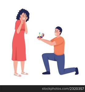 Man proposing to his beloved woman semi flat color vector characters. Couple in love. Full body people on white. Engagement simple cartoon style illustration for web graphic design and animation. Man proposing to his beloved woman semi flat color vector characters
