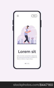 Man reading book while walking in city. Student doing homework on run flat vector illustration. Studying, education, reader concept for banner, website design or landing web page