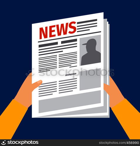 Man reading newspaper. News paper with hands in flat style vector illustration. Man reading newspaper
