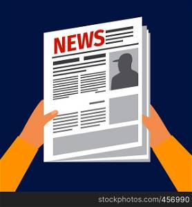 Man reading newspaper. News paper with hands in flat style vector illustration. Man reading newspaper