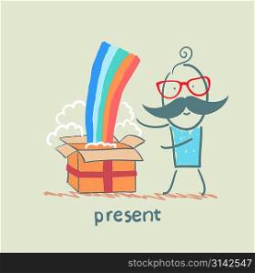 man received a gift with a rainbow