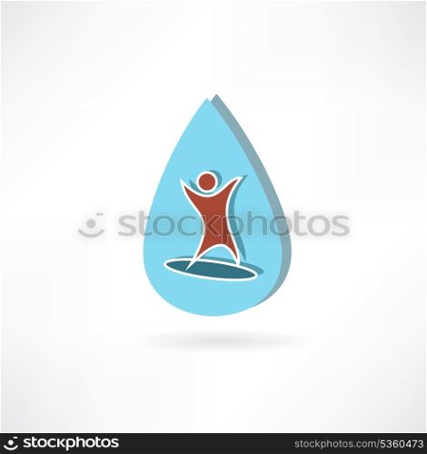man riding a surfboard in a drop of water icon