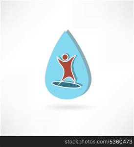 man riding a surfboard in a drop of water icon