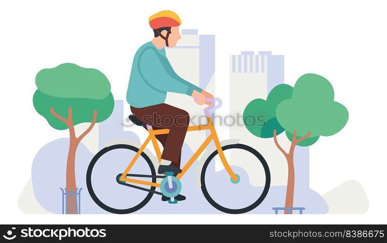 Man riding bicycle. Guy on city stret view isolated on white background. Man riding bicycle. Guy on city stret view