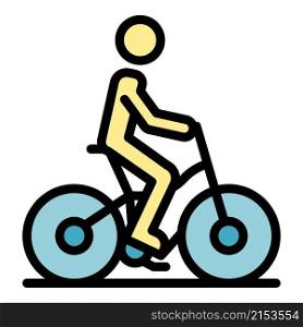 Man riding bike icon. Outline man riding bike vector icon color flat isolated. Man riding bike icon color outline vector