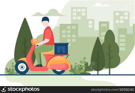 Man Riding Scooter Motorcycle Express Delivery Service Food Shipping