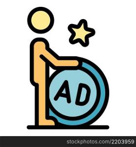 Man rolling ad barrel icon. Outline man rolling ad barrel vector icon color flat isolated. Man rolling ad barrel icon color outline vector