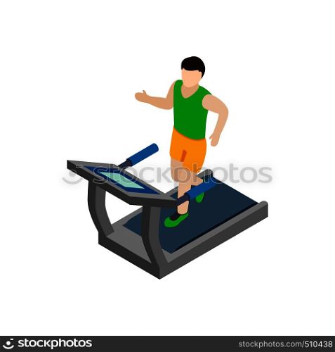 Man running on treadmill icon in isometric 3d style isolated on white background. Man running on treadmill icon, isometric 3d style