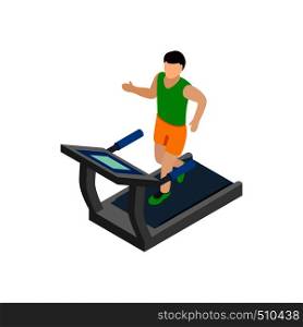 Man running on treadmill icon in isometric 3d style isolated on white background. Man running on treadmill icon, isometric 3d style