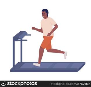Man running on treadmill semi flat color vector character. Editable figure. Full body person on white. Gym equipment simple cartoon style illustration for web graphic design and animation. Man running on treadmill semi flat color vector character