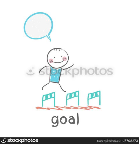 man running with obstacles to the goal