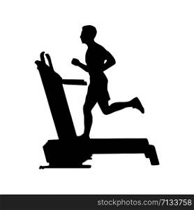 man runs on a treadmill. Flat silhouette. Flat design