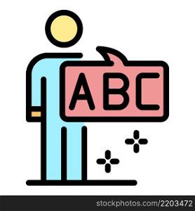 Man says abc icon. Outline man says abc vector icon color flat isolated. Man says abc icon color outline vector