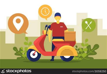Man Scooter Motorcycle Express Delivery Service Food Shipping Illustration