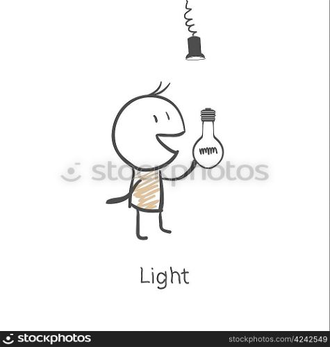 Man screw the light bulb
