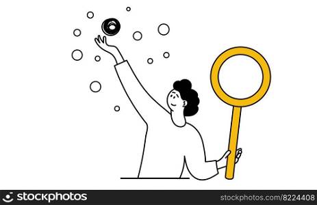 Man search idea and business creative marketing solution vector illustration concept. Web innovation and creativity opportunity character. Inspiration professional leadership and target achievement