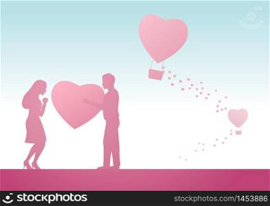 man send big heart to woman meaning he fall in love her,vector illustration