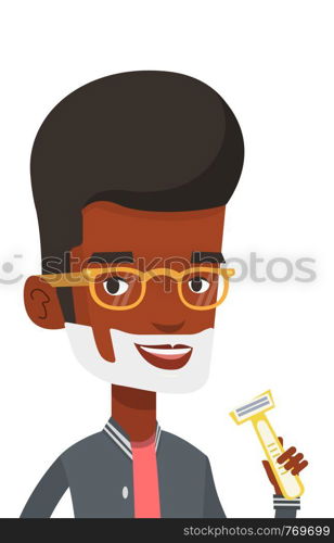 Man shaving his face. Man with shaving cream on his face and razor in hand. Man prepping face for daily shaving. Concept of daily hygiene. Vector flat design illustration isolated on white background.. Man shaving his face vector illustration.