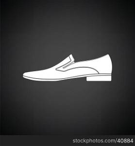 Man shoe icon. Black background with white. Vector illustration.