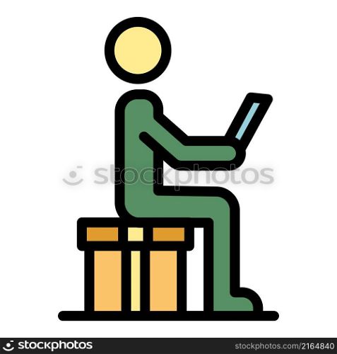 Man shopping online icon. Outline man shopping online vector icon color flat isolated. Man shopping online icon color outline vector