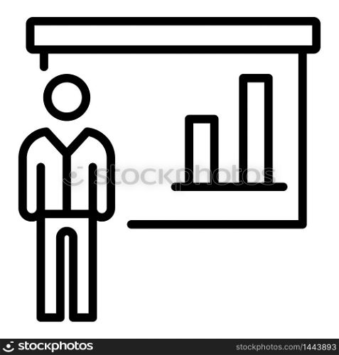 Man show graph icon. Outline man show graph vector icon for web design isolated on white background. Man show graph icon, outline style
