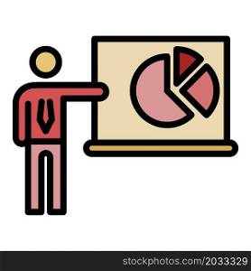 Man show pie graph icon. Outline man show pie graph vector icon color flat isolated. Man show pie graph icon color outline vector