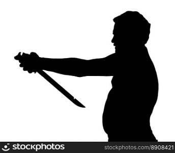 Man Silhouette Stubby European Attempting Harakiri with a Samurai Sword 