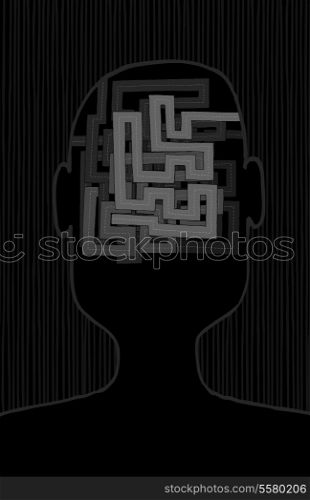 Man silhouette with chaotic highway as brain with problems