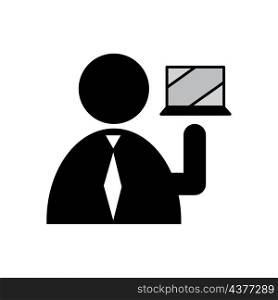 Man silhouette with laptop. Business people. Office person. Black shadow. Flat sign. Vector illustration. Stock image. EPS 10.. Man silhouette with laptop. Business people. Office person. Black shadow. Flat sign. Vector illustration. Stock image.