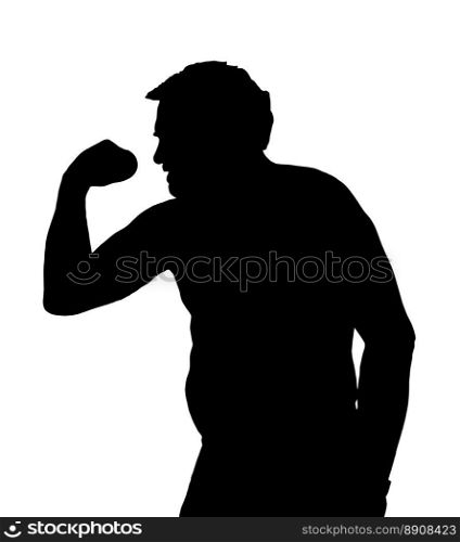 Man Silhouette with Potbelly Exercising with a Dumbbell