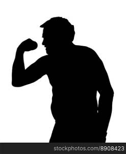 Man Silhouette with Potbelly Exercising with a Dumbbell