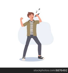 man Singer. man with microphone is singing. Flat vector illustration.