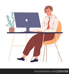 Man sits at his desk in front of his monitor and works.. Man sits at his desk in front of his monitor and works