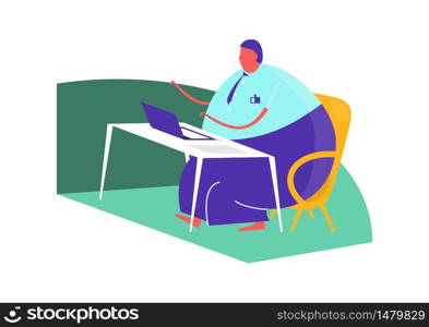 Man sitting at a desk with a computer. Flat vector design.