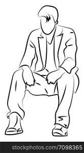 Man sitting, illustration, vector on white background.