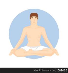 Man sitting in the yoga pose. Lotus position. Vector illustration. Background.