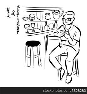 Man sitting on stool bar and reading menu in bar