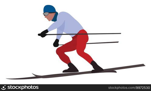 Man skiing, illustration, vector on white background