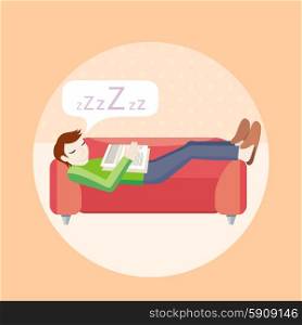 Man sleeping on sofa. Household series. Concept in cartoon style. Man sleeping on sofa